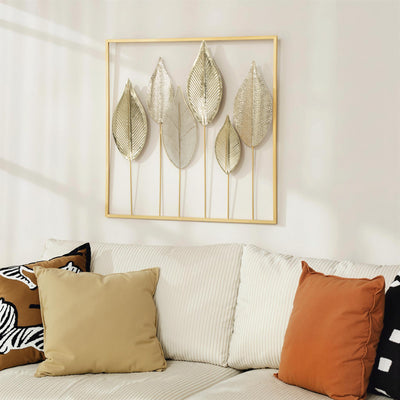 Décoration murale en métal moderne, sculpture murale en métal en forme de feuille, 70 x 70 cm, doré
