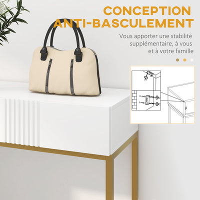 Table console console meuble avec 2 tiroirs base en acier avec pieds antidérapants 80 x 31,5 x 75 cm blanc