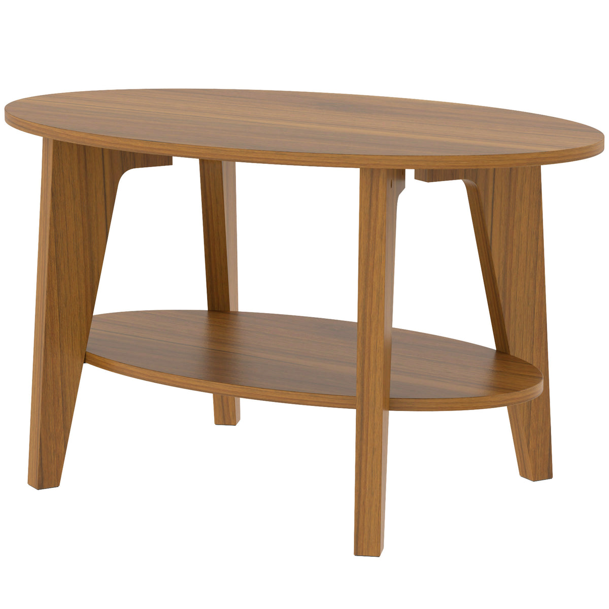 Table Basse Ovale à 2 Niveaux, Table de Salon Moderne avec Étagère Inférieure Ouverte, 80 x 50 x 45 cm, Chêne Aosom
