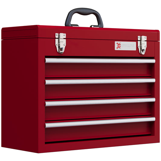 Boite à outils métallique coffret à outils caisse à outils 4 tiroirs + plateau tôle acier 51 x 22 x 39,5 cm rouge
