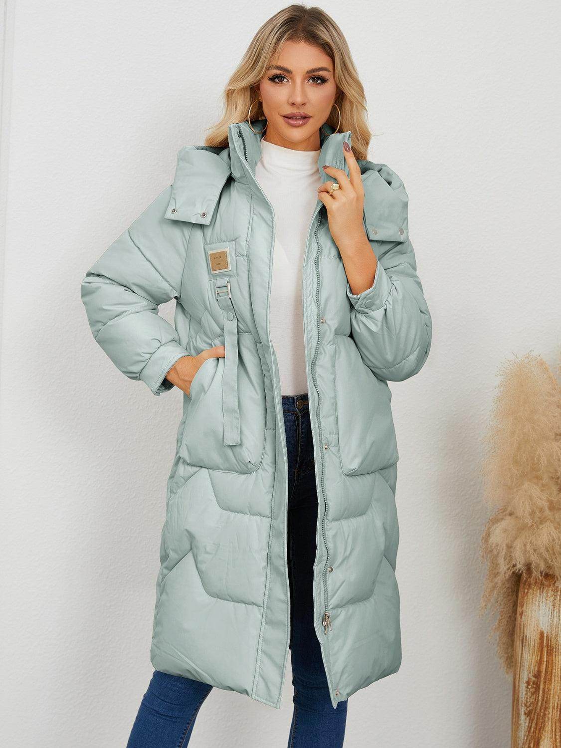 Long Sleeve Longline Hooded Winter Coat for Women