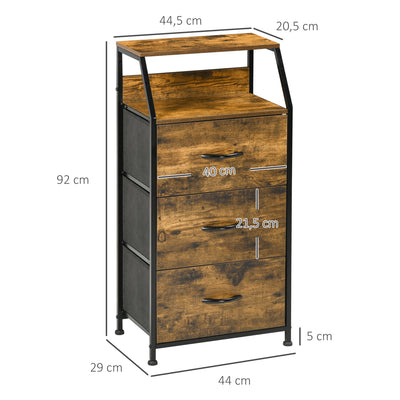 Meuble de rangement style industriel commode 3 tiroirs en tissu amovibles et 2 étagères - 44 x 29 x 92 cm - bois et métal