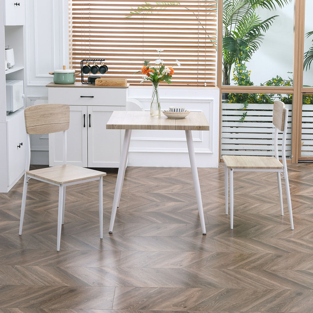 Ensemble table à manger carrée 3 pièces avec 2 chaises cuisine salle à manger plateau MDF châssis métal blanc Aosom