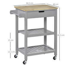 Desserte de service chariot de cuisine à roulettes avec plan de travail en bois hévéa - 2 étagères, 1 tiroir et
