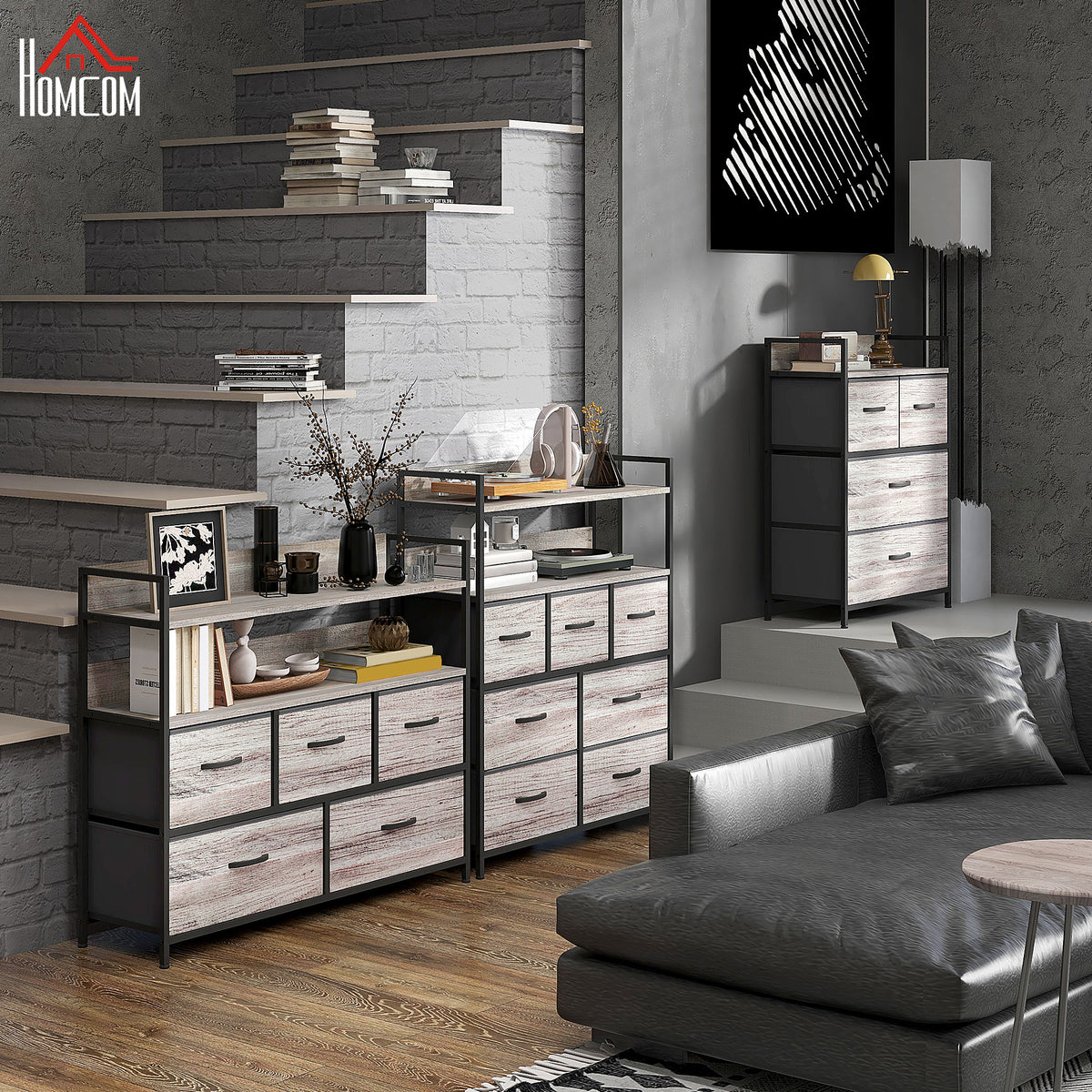 Meuble de rangement style industriel commode 4 tiroirs en tissu pliables et amovibles et 1 étagère 60 x 29 x 85 cm gris