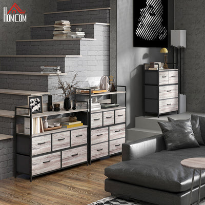 Meuble de rangement style industriel commode 4 tiroirs en tissu pliables et amovibles et 1 étagère 60 x 29 x 85 cm gris