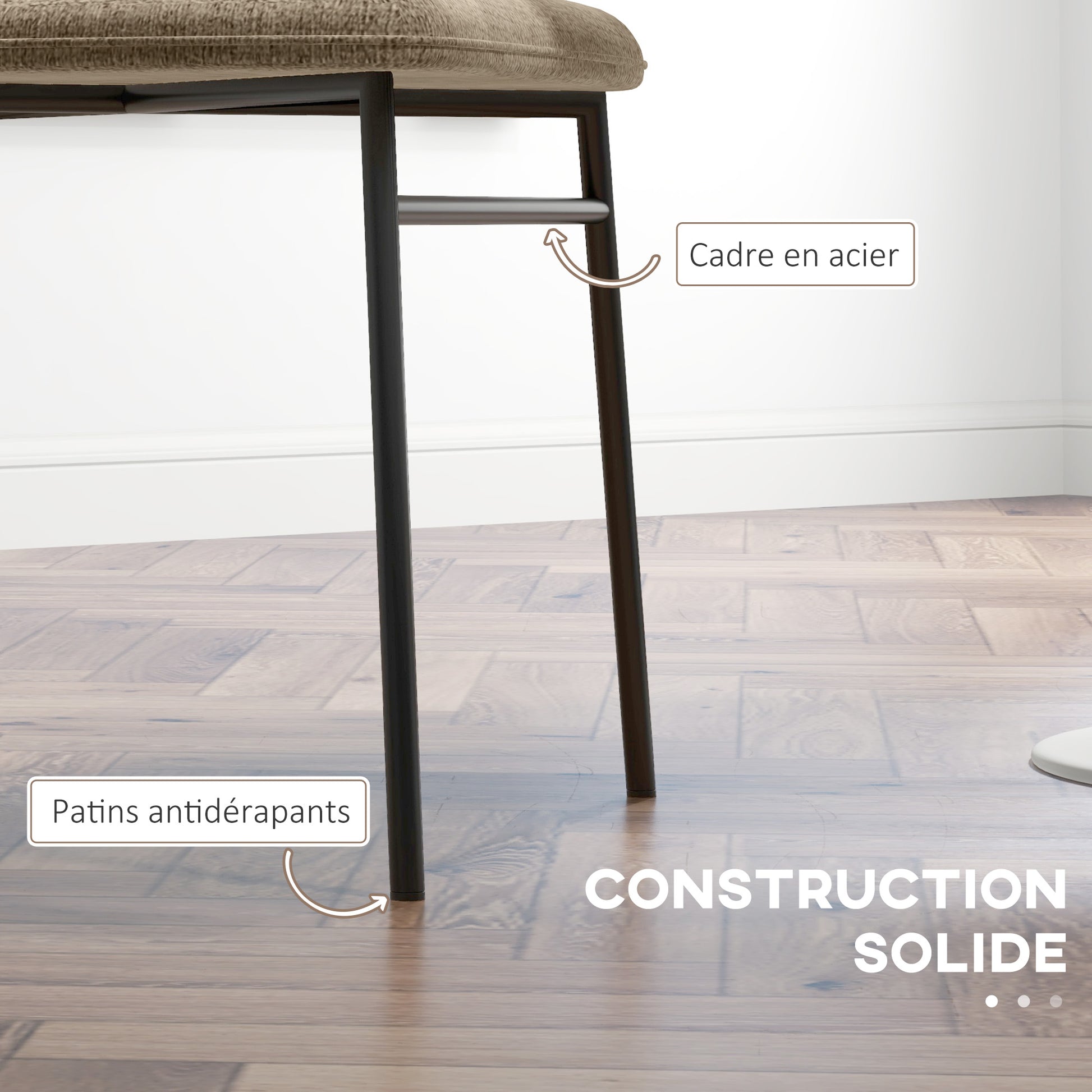 Lot de 2 chaises de salle à manger assise rembourrée en tissu aspect lin pieds en acier stable design moderne marron clair