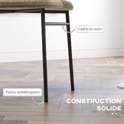 Lot de 2 chaises de salle à manger assise rembourrée en tissu aspect lin pieds en acier stable design moderne marron clair