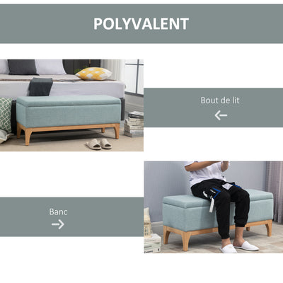 Banc de rangement, coffre de rangement avec couvercle amovible style scandinave, bout de lit en tissu lin, 110 x 39 x 45 cm, vert clair