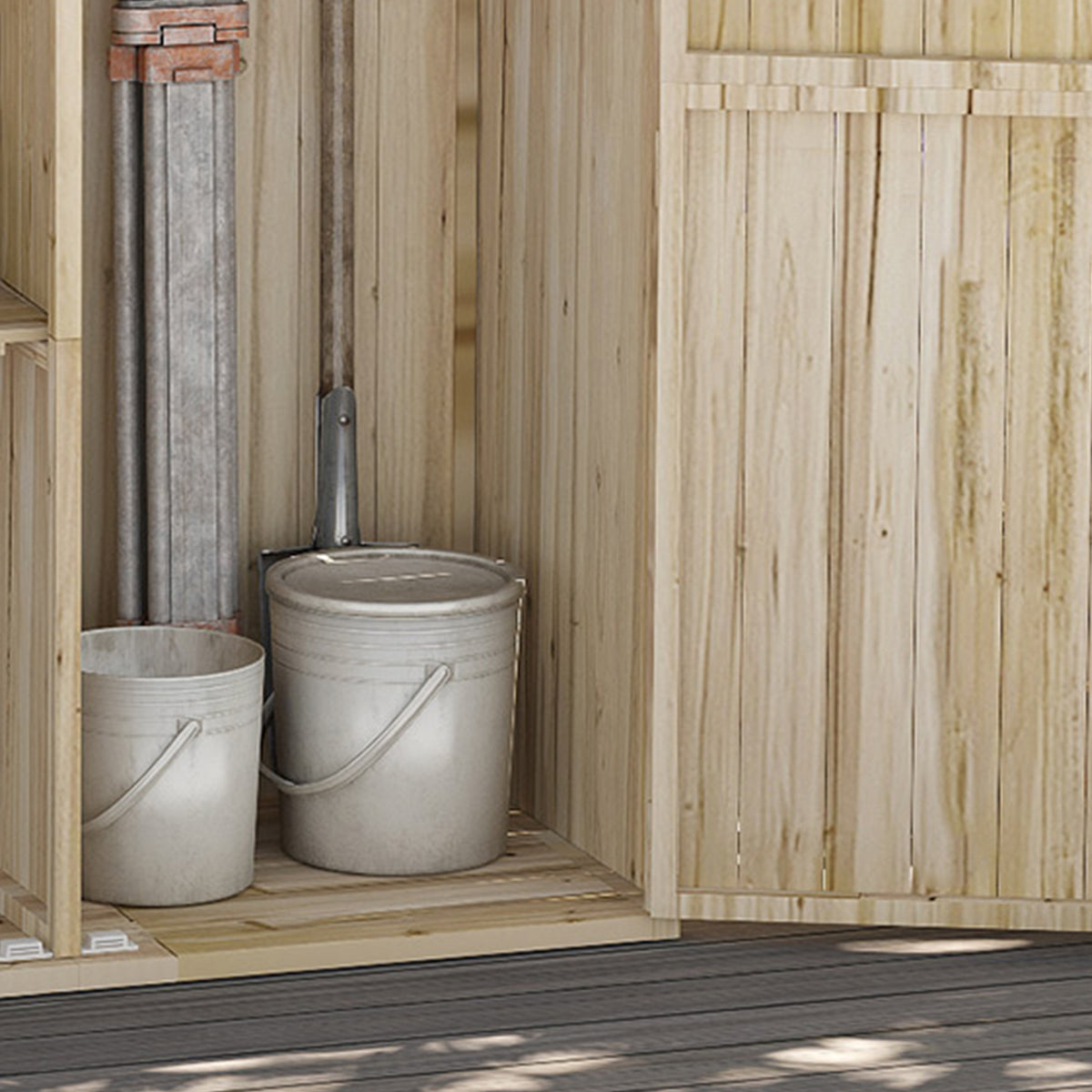 Armoire de jardin armoire de rangement en bois 2 étagères 2 portes toit incliné 120 x 57 x 183 cm bois naturel