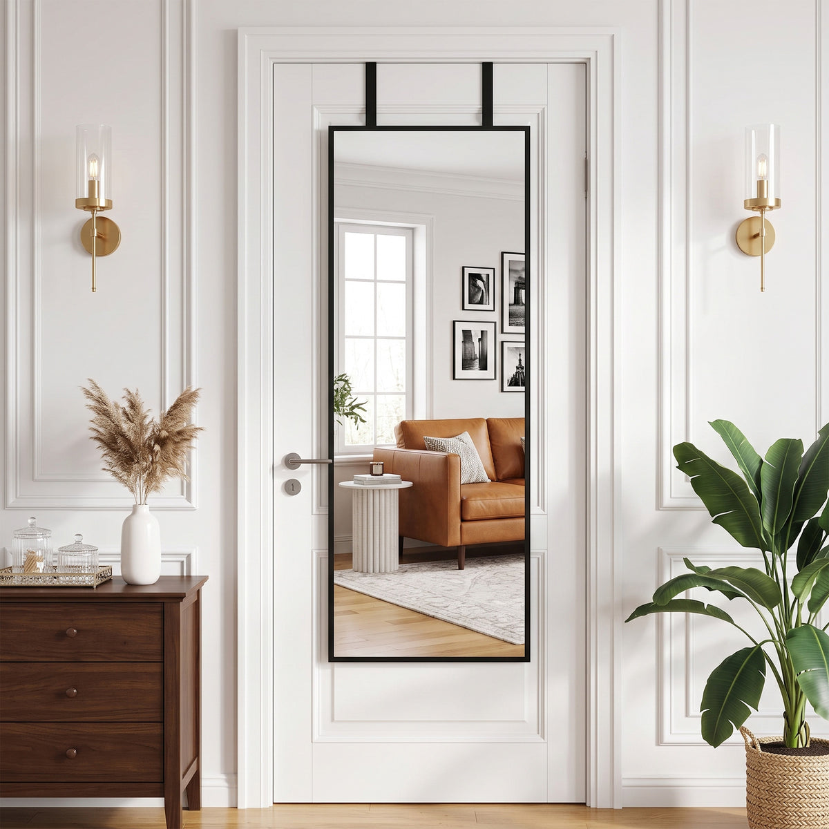 Miroir Mural Rectangulaire Sur Porte Grand Miroir Decoratif Pour Chambre En Verre Trempé 110 x 40 cm Noir