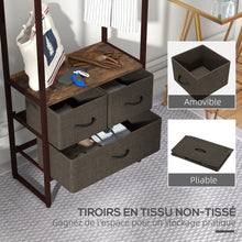 Portant à vêtements avec 3 tiroirs en tissu, étagères de rangement et tringle de suspension, 58,5 x 30 x 178 cm, marron