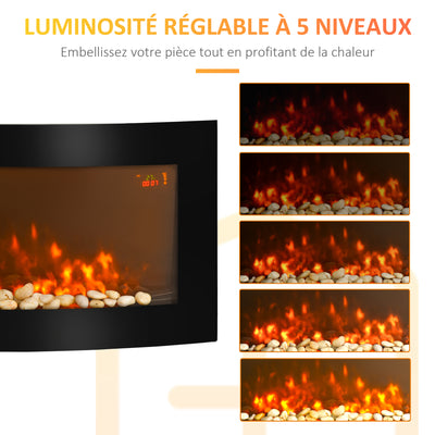 Cheminée électrique Murale éclairages latéraux LED Design Avant-gardiste Affichage LED avec télécommande et minuterie 1000/2000 W luminosité réglable Noir