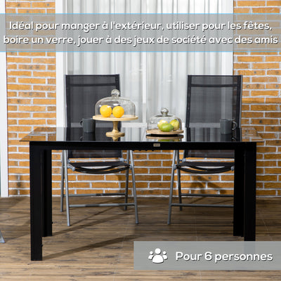 Table de jardin rectangulaire en aluminium et plateau en verre trempé - 6 personnes 150 x 90 x 74 cm noir
