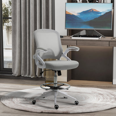 Fauteuil de bureau chaise de bureau assise debout hauteur réglable repose-pieds gris et blanc