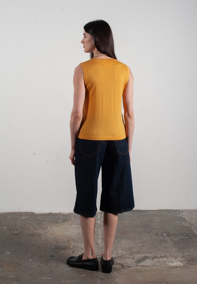 Débardeur col rond femme en cachemire et laine ultrafin jaune - FRIDA 1
