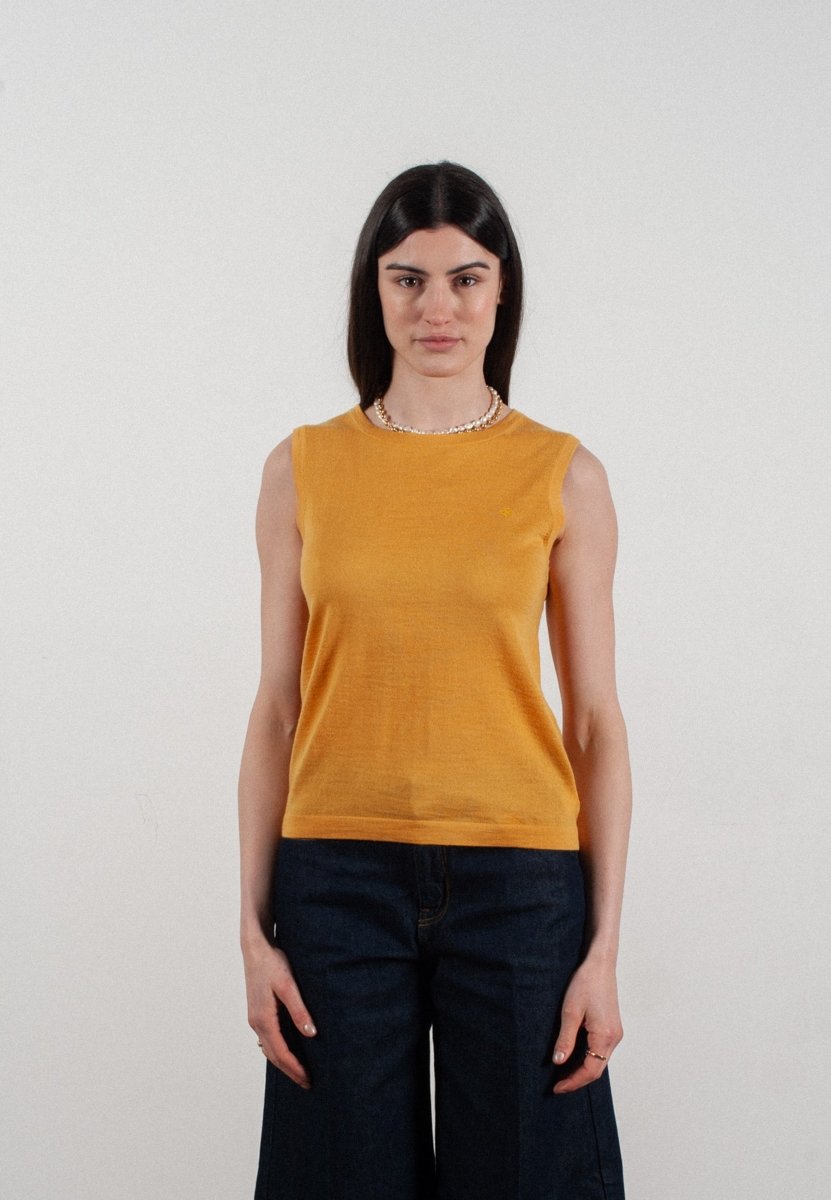 Débardeur col rond femme en cachemire et laine ultrafin jaune - FRIDA 1