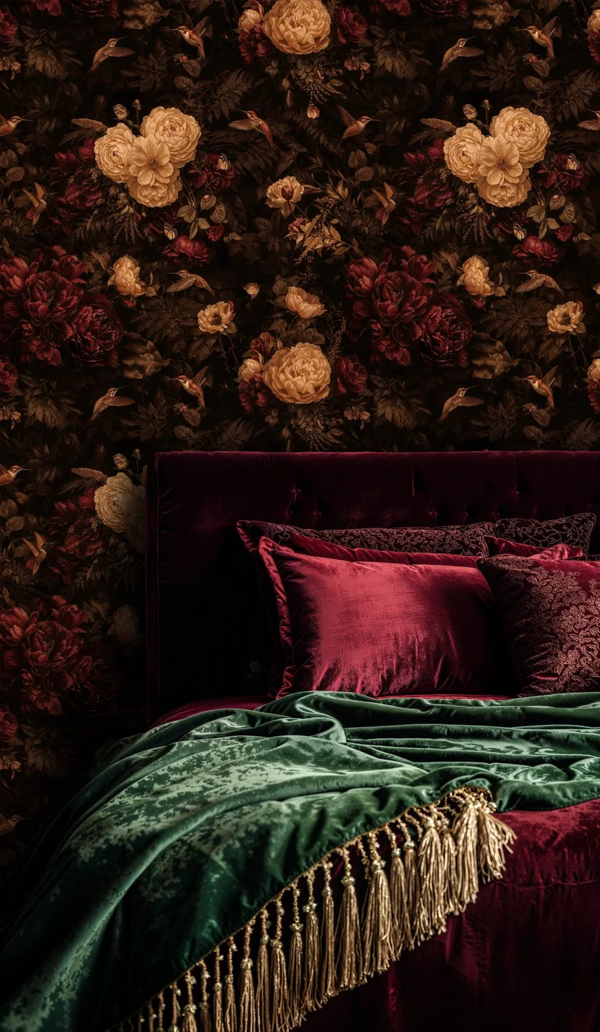 Moody Floral Hummingbird Wallpaper