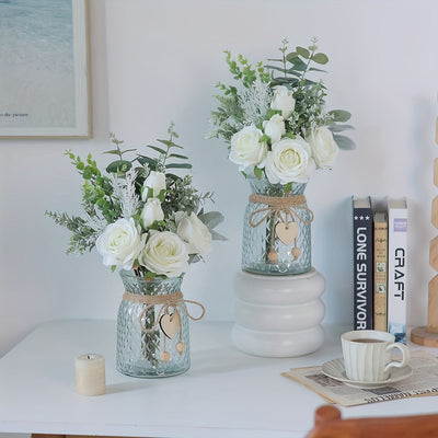 NNETM Artificial Fabric Roses & Eucalyptus Floral Arrangement