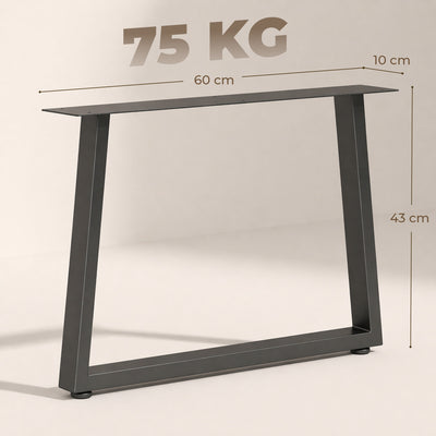 Pieds de table en acier, 60 x 43 cm, lot de 2 pieds de bureau trapezoïdes avec patins réglables et vis, noir