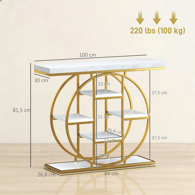 Table Console d'Entrée Meuble d'Entrée Industrielle 6 Étagères Rangement Plateau 4cm 100 x 30 x 81,5cm Blanc