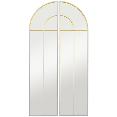 Miroir mural arc 30 x 120 cm, grand miroir décoratif avec cadre métallique, pour salon, chambre, couloir, ton doré
