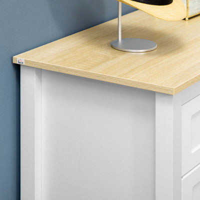 Commode meuble de rangement 2 portes avec étagère réglable en hauteur 2 tiroirs 100 x 40 x 85 cm blanc et aspect bois