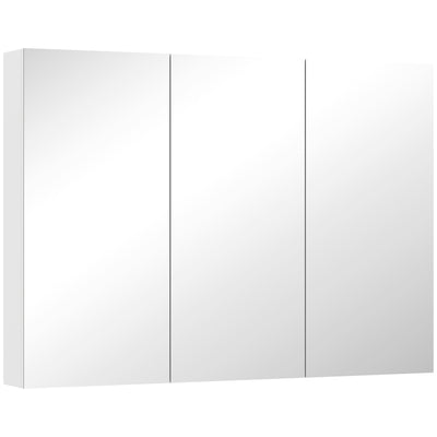 Armoire murale salle de bain avec miroir, armoire de toilette 3 portes miroir, étagères réglables, 91,5x11,5x65cm, blanc