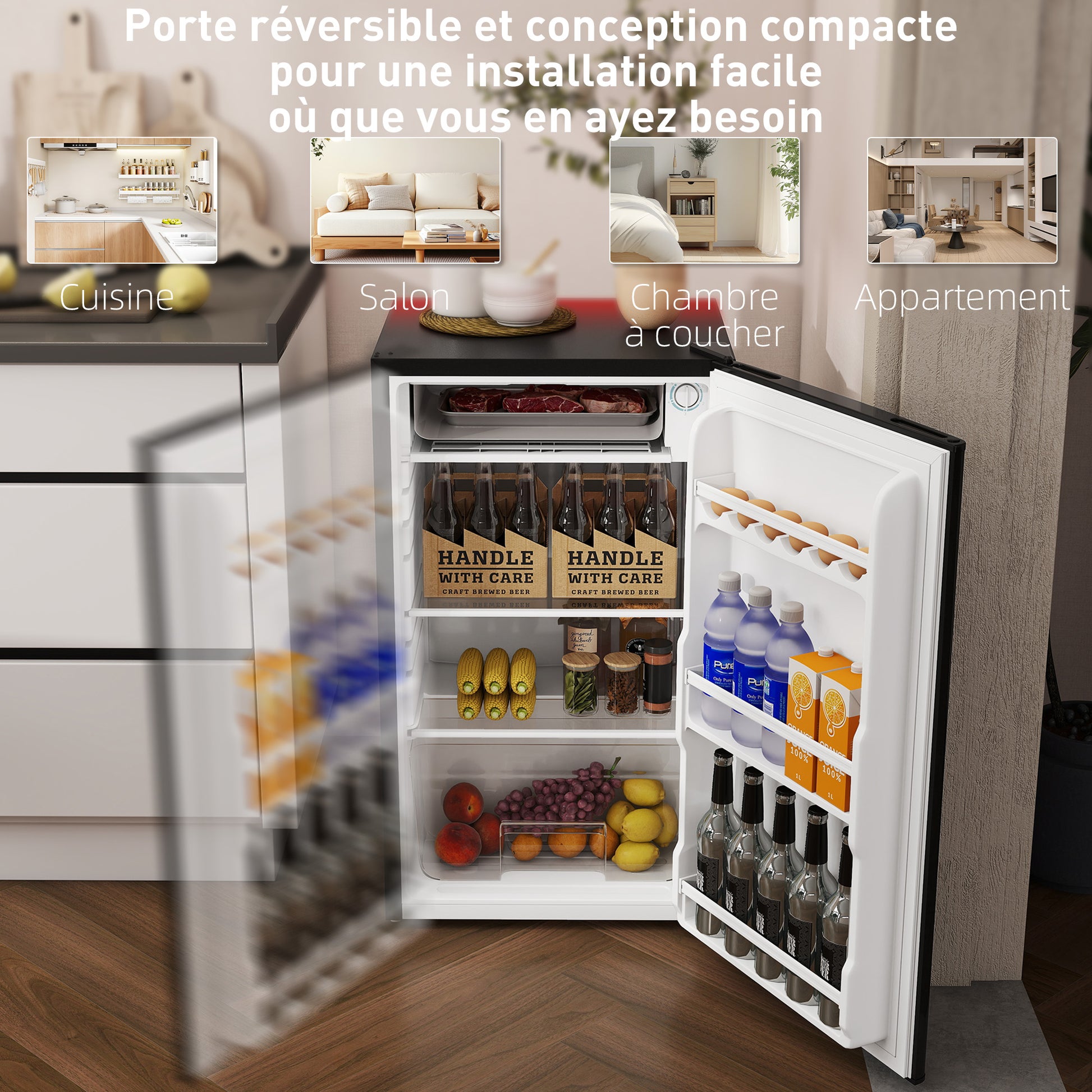 Réfrigérateur congélateur petit réfrigérateur 91 L étagères modulables design sous-comptoir 47,5 x 44,2 x 84 cm noir