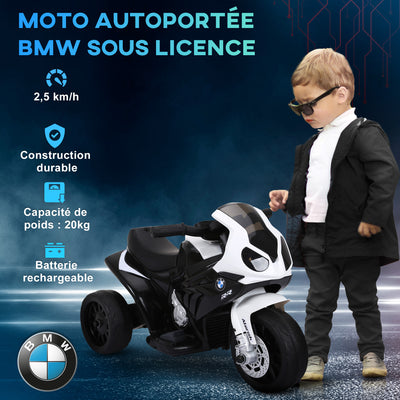 Moto électrique enfants sous licence BMW S1000 RR, 3 roues, 6V et 2,5 Km/h, voiture électrique enfants avec effets lumineux et sonores, moto enfant, charge max. 20 kg, noir