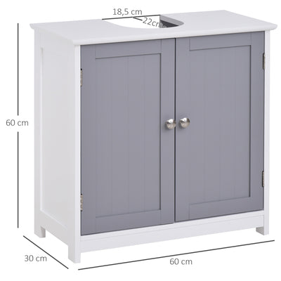 Meuble salle de bain sous lavabo - meuble sous-vasque - placard 2 portes avec étagère - dim. 60L x 30l x 60H cm - en bois gris blanc