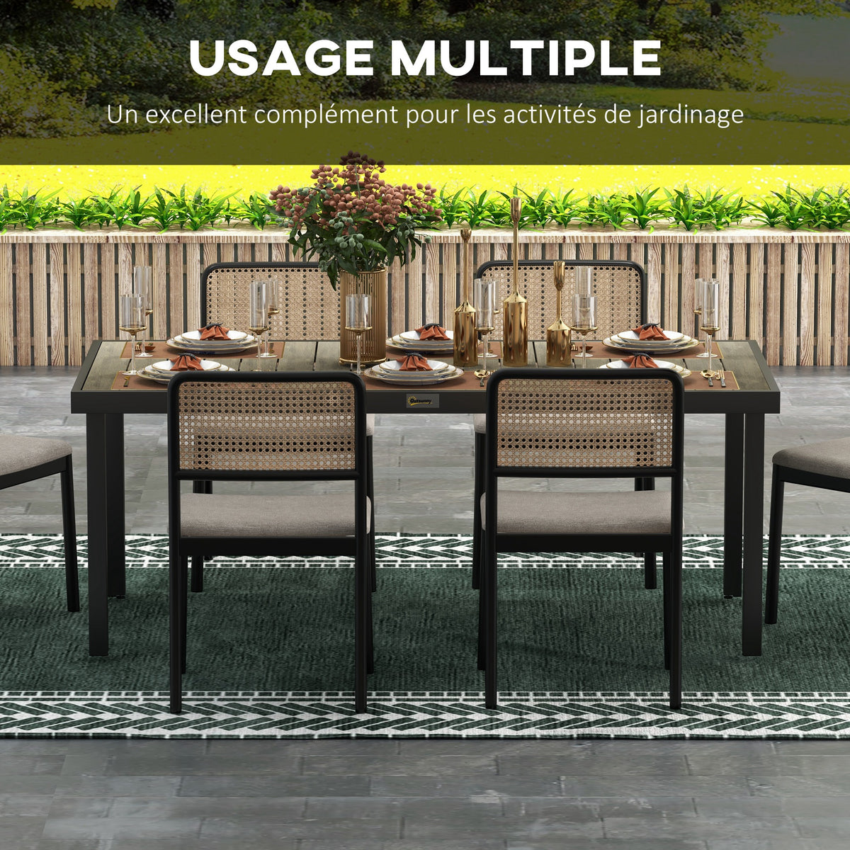 Table de jardin rectangulaire pour 8 personnes en aluminium table de salle à manger extétieur plateau PE à lattes