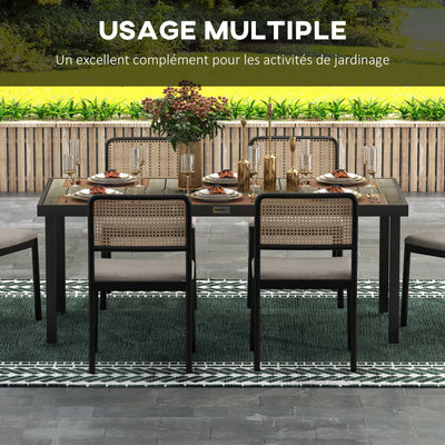 Table de jardin rectangulaire pour 8 personnes en aluminium table de salle à manger extétieur plateau PE à lattes