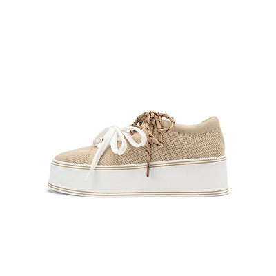 Dual Lace Platform Knit Sneakers – Chunky 5.5cm Street Style Flatform Shoes