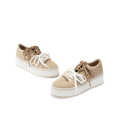 Dual Lace Platform Knit Sneakers – Chunky 5.5cm Street Style Flatform Shoes