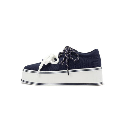 Dual Lace Platform Knit Sneakers – Chunky 5.5cm Street Style Flatform Shoes