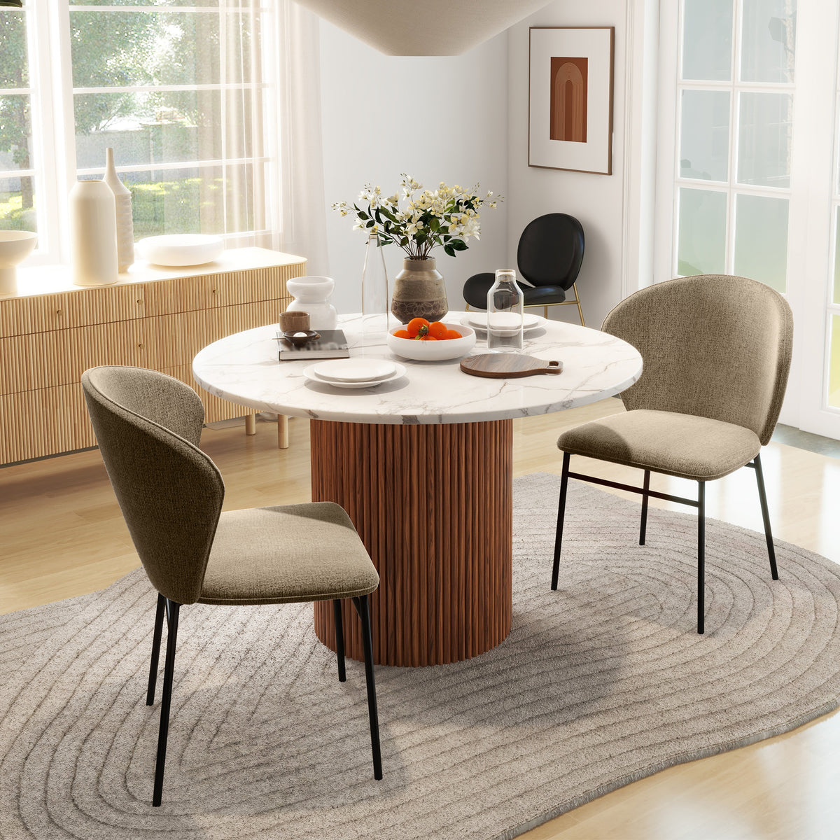 Lot de 2 chaises de salle à manger assise rembourrée en tissu aspect lin pieds en acier stable design moderne marron clair