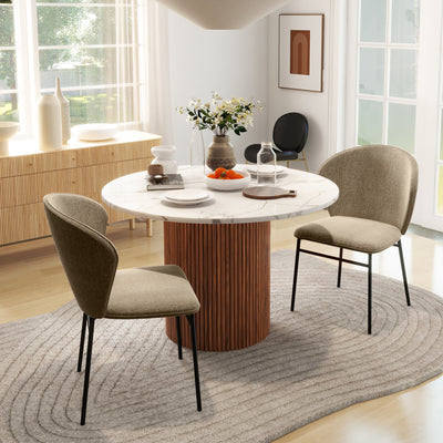 Lot de 2 chaises de salle à manger assise rembourrée en tissu aspect lin pieds en acier stable design moderne marron clair