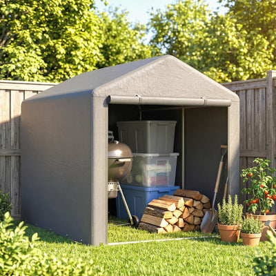 Abri de jardin tente de stockage imperméable abri moto porte enroulable fermeture éclair, 160 x 218 x 172 cm, gris clair