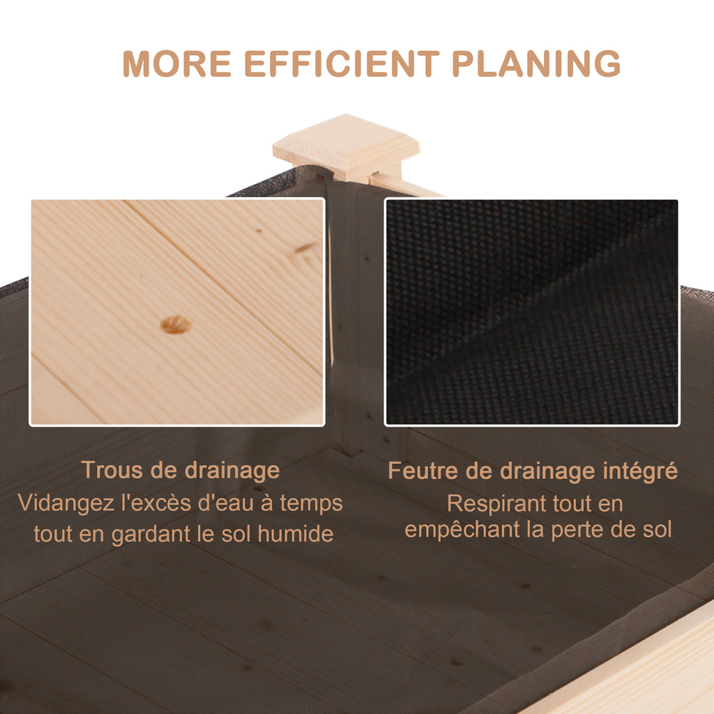 Jardinière sur Pieds Potager 122,5 x 56,5 x 76 cm Inserts d'irrigation + Feutre de Drainage Inclus Bois Massif