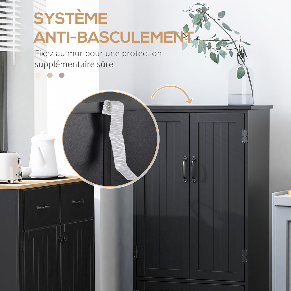 Buffet de cuisine armoire de cuisine contemporaine multi-rangements 2 placards 3 étagères 60 x 30 x 123 cm noir