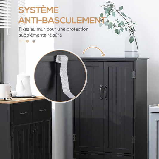 Buffet de cuisine armoire de cuisine contemporaine multi-rangements 2 placards 3 étagères 60 x 30 x 123 cm noir