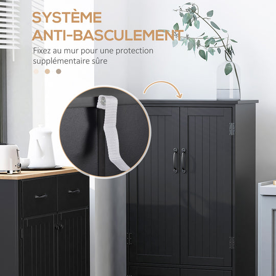 Buffet de cuisine armoire de cuisine contemporaine multi-rangements 2 placards 3 étagères 60 x 30 x 123 cm noir Aosom