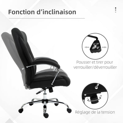 Fauteuil de bureau, chaise de bureau ergonomique, hauteur réglable, dossier haut, fonction de bascule, 65x78x118cm, noir