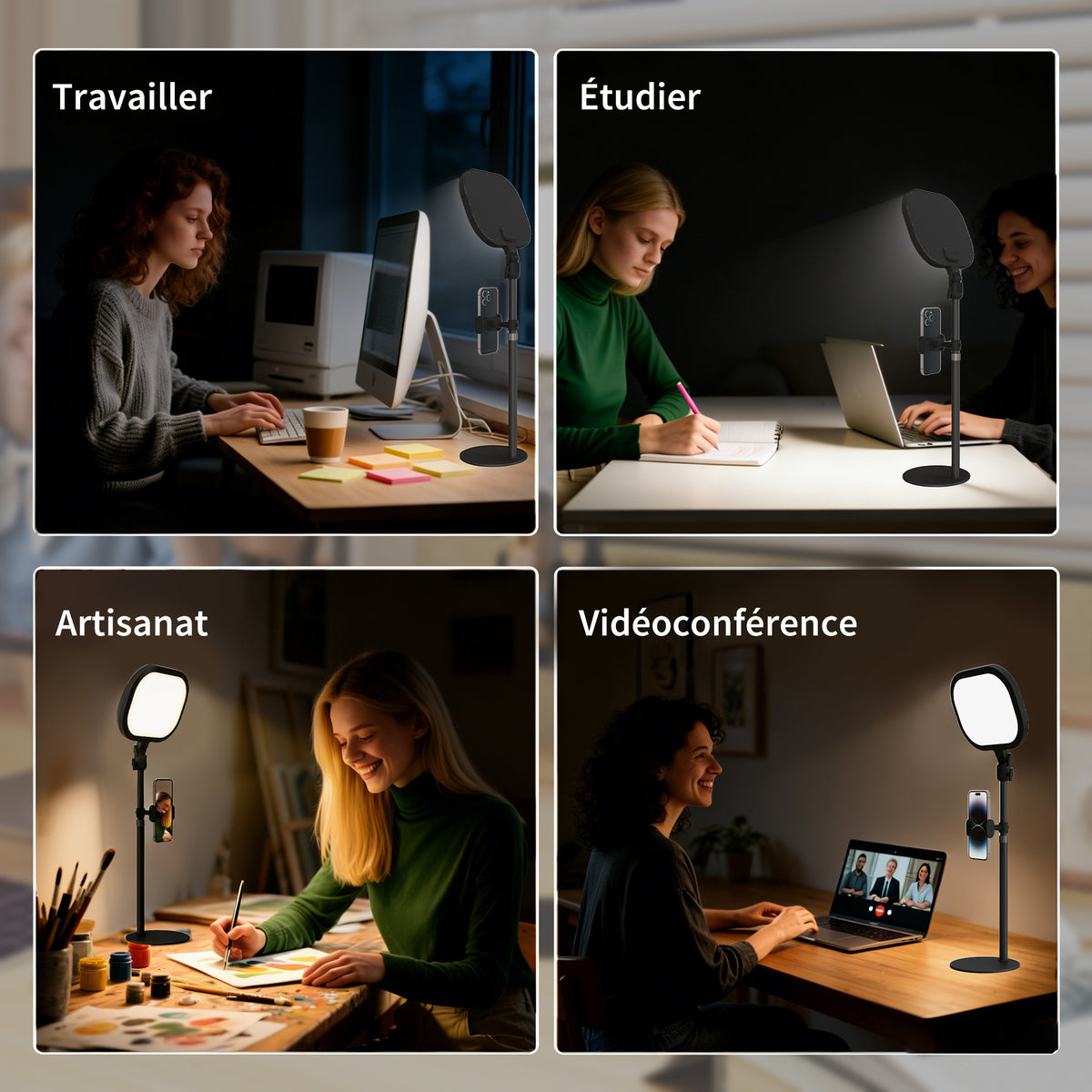 Lampe de bureau LED dimmable 5 modes de couleur 10 niveaux de luminosité port USB minuterie support pour téléphone noir Aosom