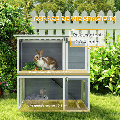 Clapier lapin extérieur cage à lapin 2 étages spacieux toit double ouverture plateau amovible 98x95x102,5cm gris