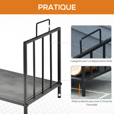 Range bûches Porte-bûches Etagère porte bois de cheminée charge max. 15 Kg dim. 44L x 33l x 46H cm métal époxy noir