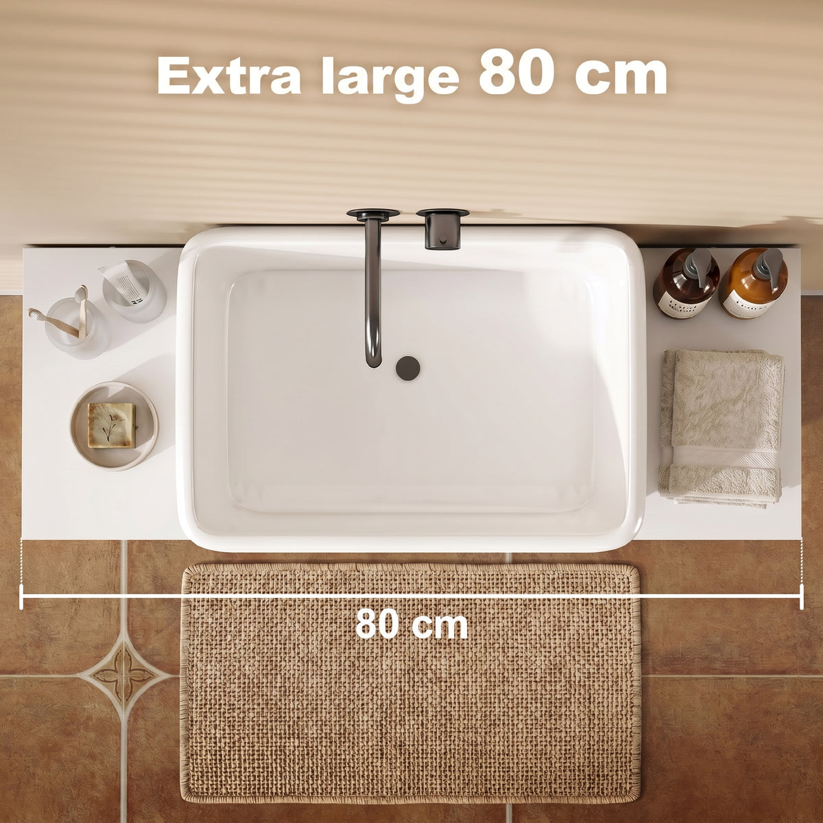 Meuble sous lavabo, meuble de salle de bain avec 2 tiroirs, style moderne, 80 x 30 x 60 cm, blanc