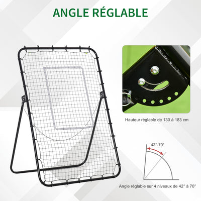Filet de rebond de football ajustable hauteur angle réglables rebondeur pour football pliable cible sardines de fixation fournies 123 x 73 x 178,5 cm noir blanc