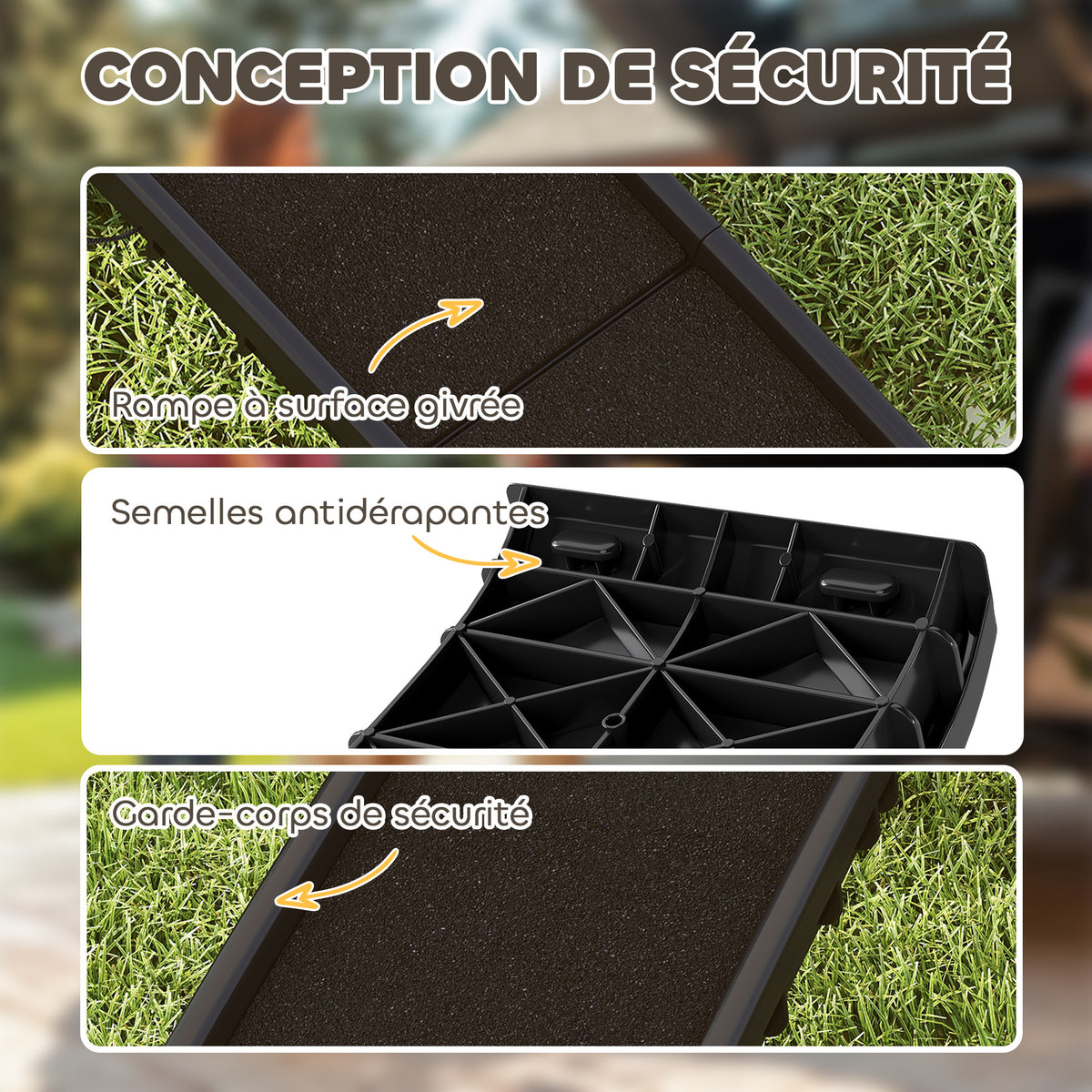 Rampe pliable pour chiens, escalier pour chien en PP avec pente douce et surface antidérapante, 155x38,5x15,5cm, noir